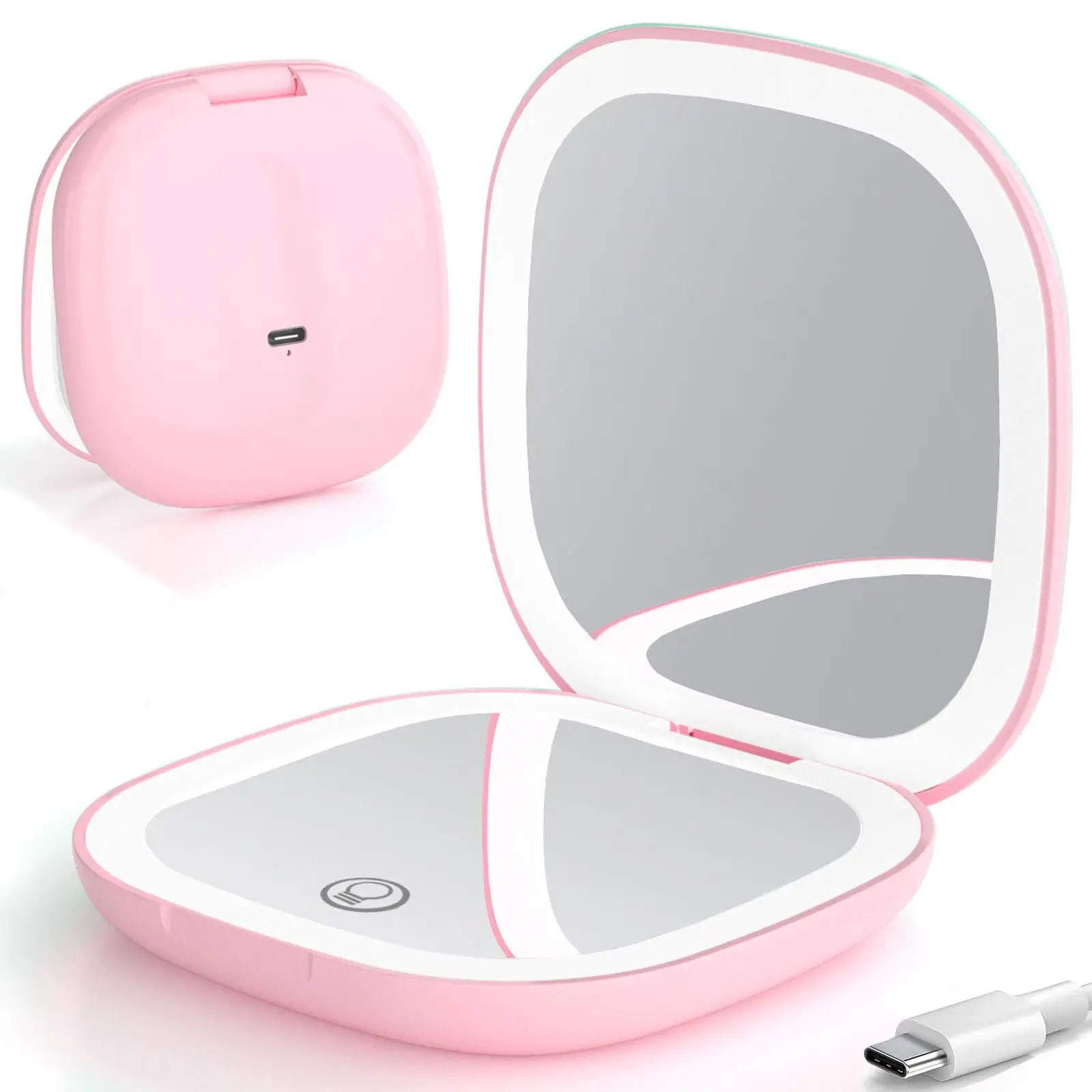 LED Compact Makeup Mirror, 4 Inches 1X/10X Magnification Travel Mirror with Light Dimmable Double Sides Lighted USB Rechargeable Compact Mirror, Trave