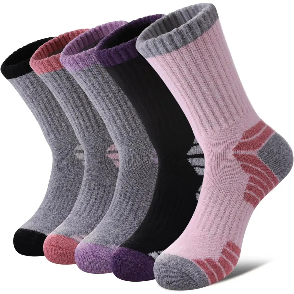 Women's Merino Wool Boot Socks - 5-Pack Multicolor Soft Thermal Crew Socks for Winter Hiking, Athletic Sportswear, School Use - Ideal Gift for Girlfriend, Activewear, (Multicolor 5 Pairs, Daughter, Overall, Birthday, Cute, Mom, Sister, Grandma