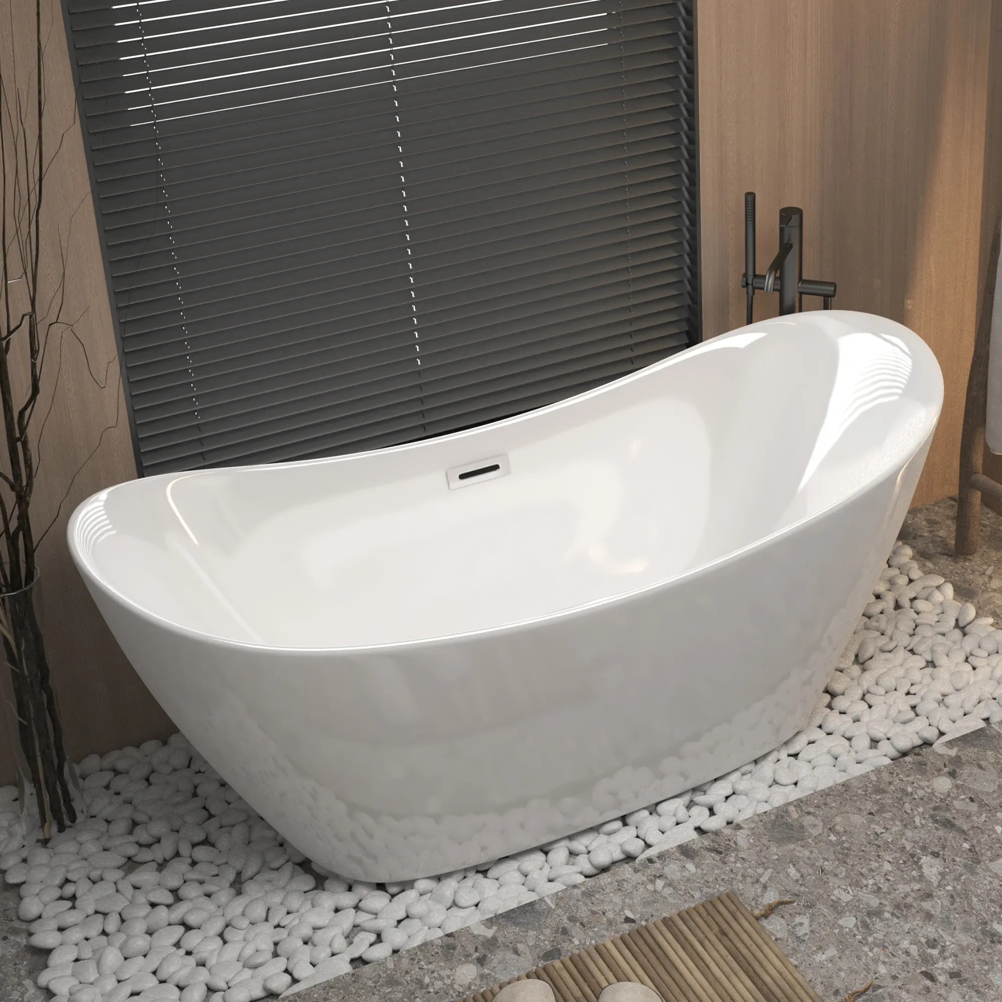 59-Inch Glossy White Rectangular Acrylic Freestanding Soaking Tub - Full-Sized, Insulation, Chrome Overflow & Pop-Up Drain, CUPC Certified, 8-Layer Premium Coating (6 on Base), Spacious Ergonomic Interior, Modern & Traditional Decor Fit, DIY Setup, Durabi