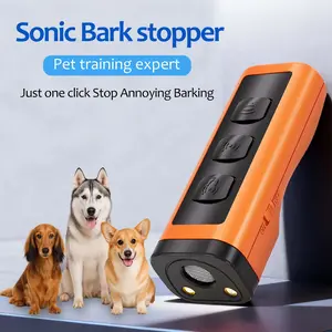 Ultrasonic Dog Bark Control Training Tool - USB rechargeable, dual emitters, 50-foot range, 25kHz frequency, portable handle, dog behavior control accessory kit for indoor and outdoor use