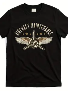 Men's & Women's Aircraft Mechanic T-Shirt - Aviation Maintenance Graphic Tee with Airplane & Print, 220gsm Heavyweight Pure Cotton, Round Neck Casual Workwear for Pilots, Engineers, Mechanics