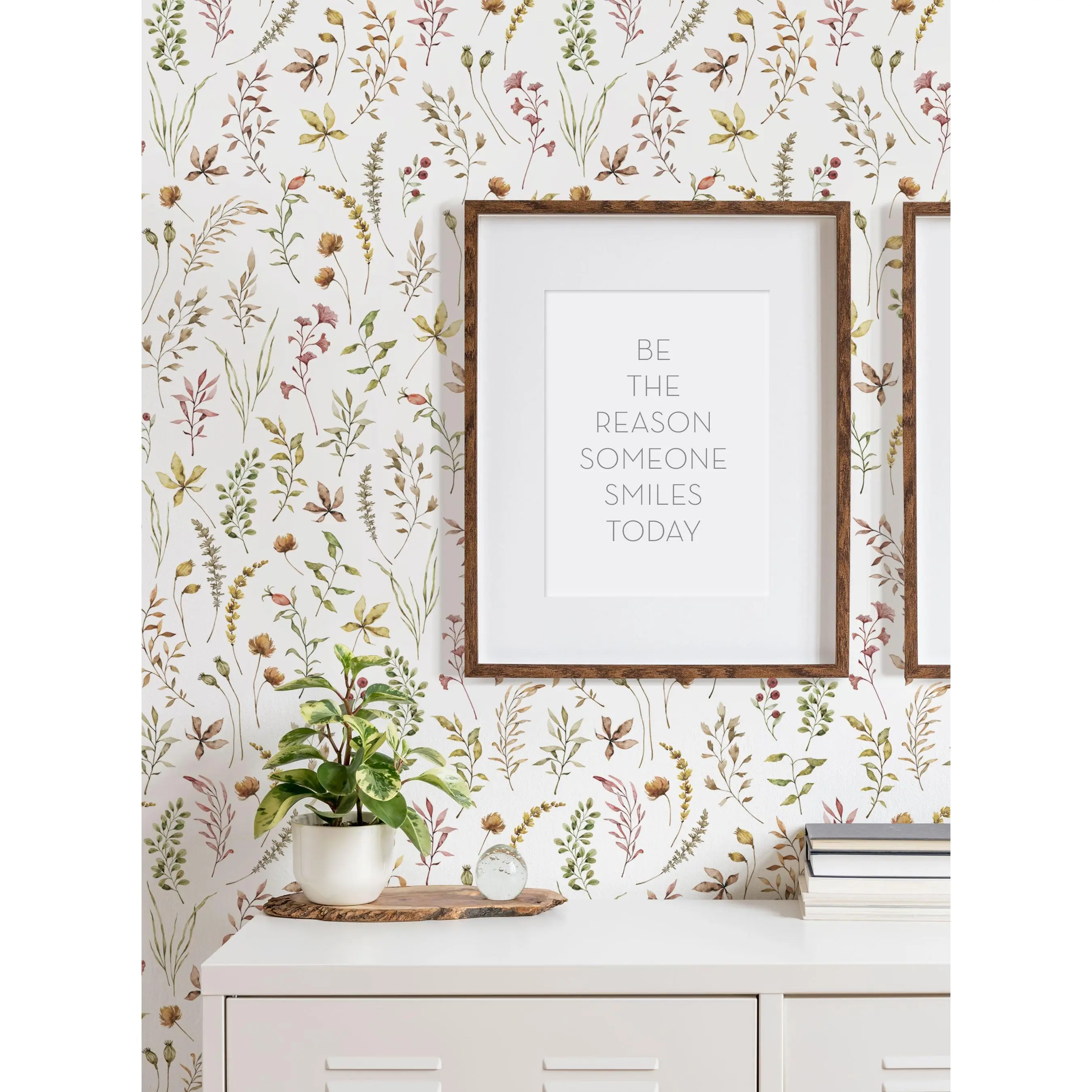 Watercolor Painting Botanical Leaves Auto-Adhesive Wallpaper Roll - Peel and Stick, Handmade Look, for Indoor Use, Adhesive Thin Film Wallpaper