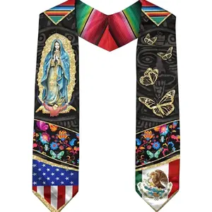 EastJia Mexico Graduation Sash - USA-Mexico Flag Preppy Look Shawl, Floral Embroidery Polyester Scarf for Academic Ceremonies, 158cm x 11.5cm Unisex Lightweight Shawl Shape Comfortable Durable,summervibes