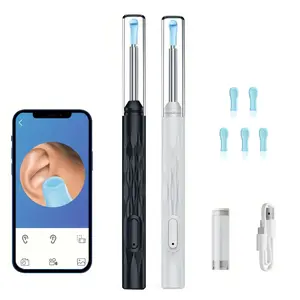 Ear Wax Removal Tool, Visual Ear Pick, Ear Wax Removal Kit with Camera and Lighting, Ear Care Kit, 6 Silicone Heads Suitable for iOS and Android Phones, Convenient and Safe Home Ear Cleaning Tool, Birthday Gift, Holiday Gift, Black