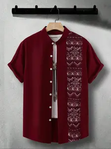 Men's Embroidered Floral Shirt, Short Sleeve Casual Fit, Essential Summer Style, Trendy Plaid Design for Everyday Wear