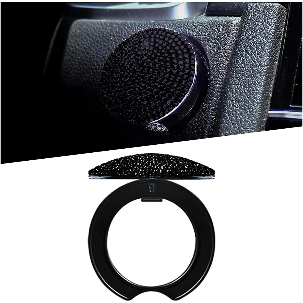 Women's Round Zinc Alloy Bling Car Engine Start-Stop Button Cover - Rhinestone Anti-Scratch Ignition Accessory, Corrosion-Resistant Crystal Emblem, Double-Sided Adhesive Easy-Install Car Decoration, Universal Fit with Blue/Pink/Colored Diamonds (Black), B
