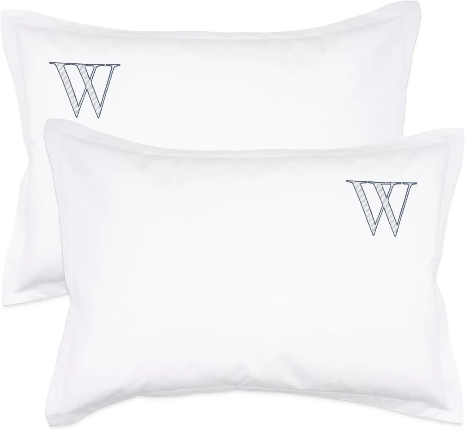 Monogrammed Pillow Shams - Elegant Decorative Pillow Covers with Signature Embroidery - Crisp & Cooling Cotton Percale - Personalized Embroidered Design - US Standard Pillowcase Size in White - W