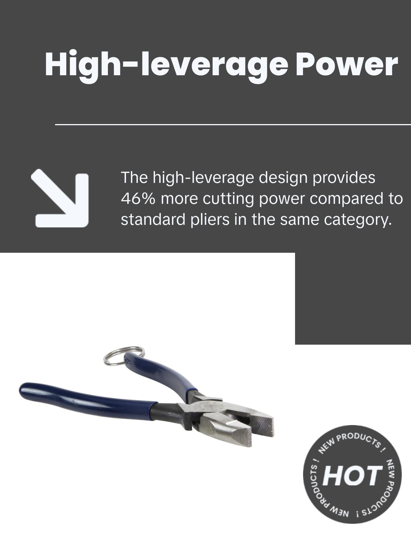 Klein Tools D213-9NETT Pliers, High Leverage Side Cutters, Tether Ring