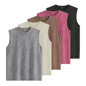 Men’s 5-pack vintage washed sleeveless tank tops, casual crew-neck athletic tanks suitable for gym workouts, fitness training, shaping exercises, and streetwear; summer vibe styling.