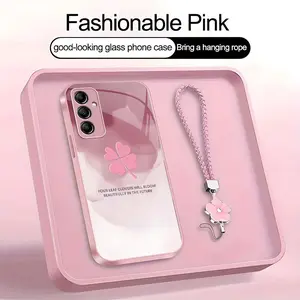 Suitable for [Galaxy A14 5g] high-end women's phone case🤩，a beautiful four-leaf clover lanyard is included🍀, high-end ink painting clover designaffordable price, drop-resistant and fingerprint-proof YM99