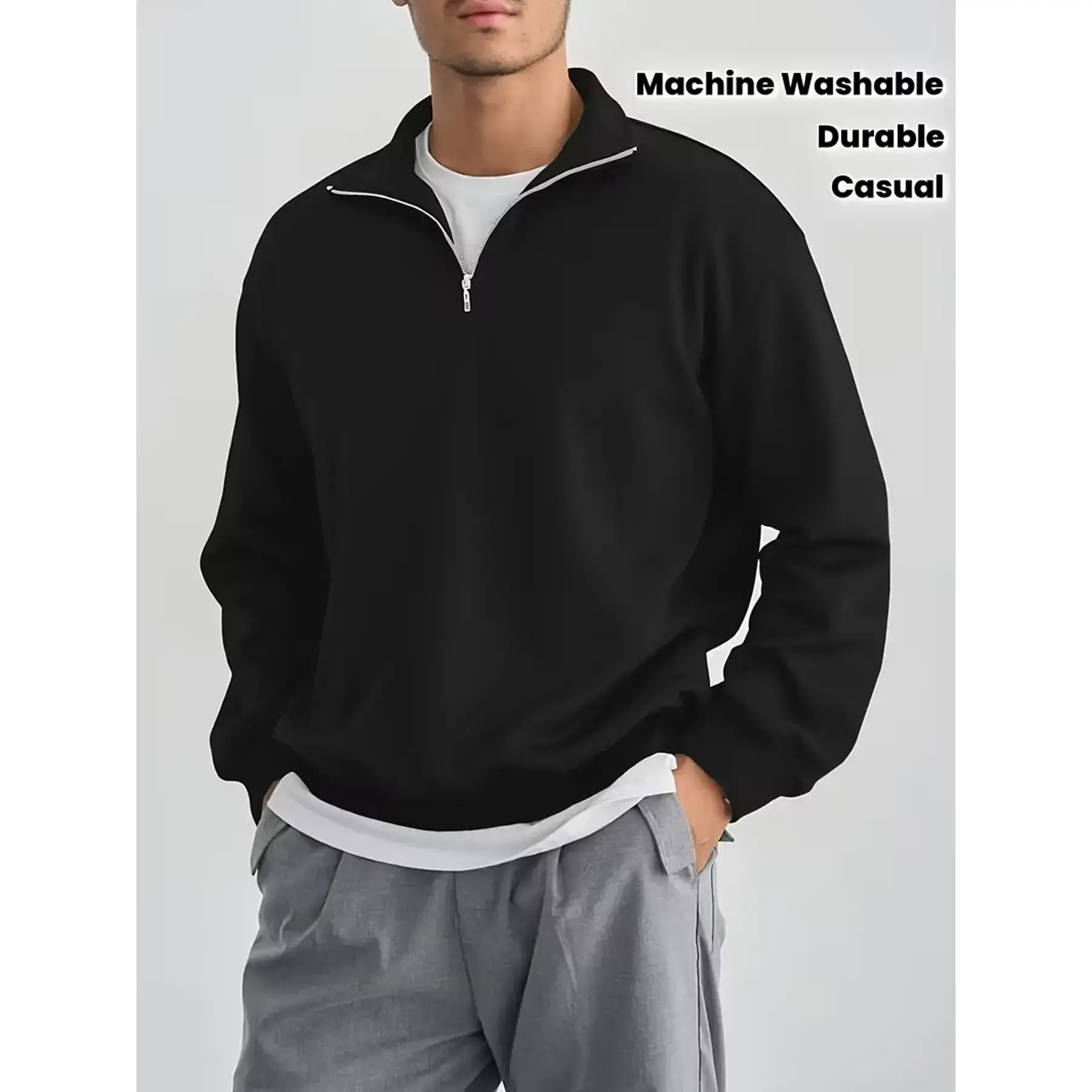 Men's Half-Zip Stand Collar Sweatshirt, Casual Fashion Pullover for Daily Wear, Simple Style Long Sleeve Top for Men Men's Half-Zip Stand Collar Sweatshirt, Casual Fashion Pullover for Daily Wear, Simple Style Long Sleeve Top for Men