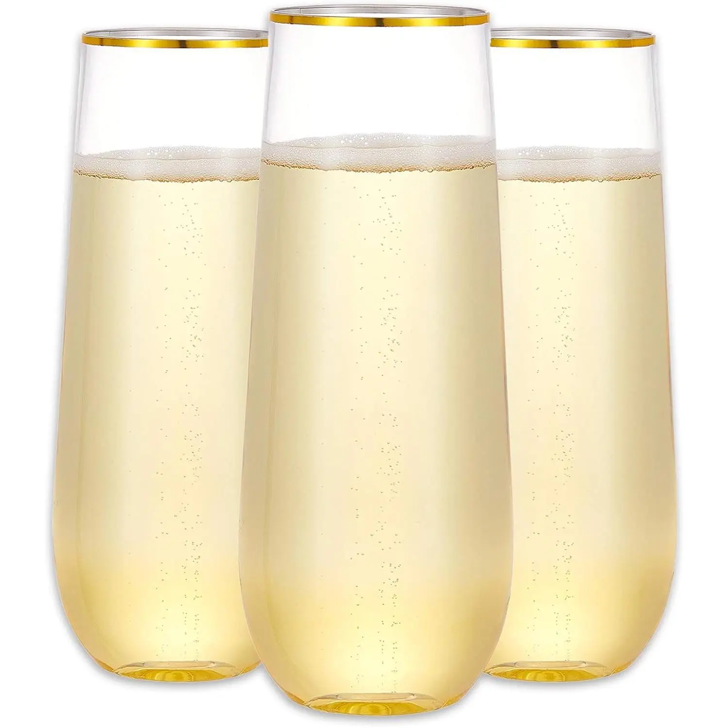 12-Count Round Plastic Champagne Flutes, 9 oz Stemless Disposable Toasting Glasses, Shatterproof Drinkware Cups Ideal for Parties, Weddings, Birthdays