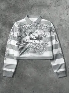 Men's black angel print pullover sweatshirt, crew neck long-sleeved sweatshirt with letter and star pattern, suitable as a gift for friends, husbands, or boyfriends.