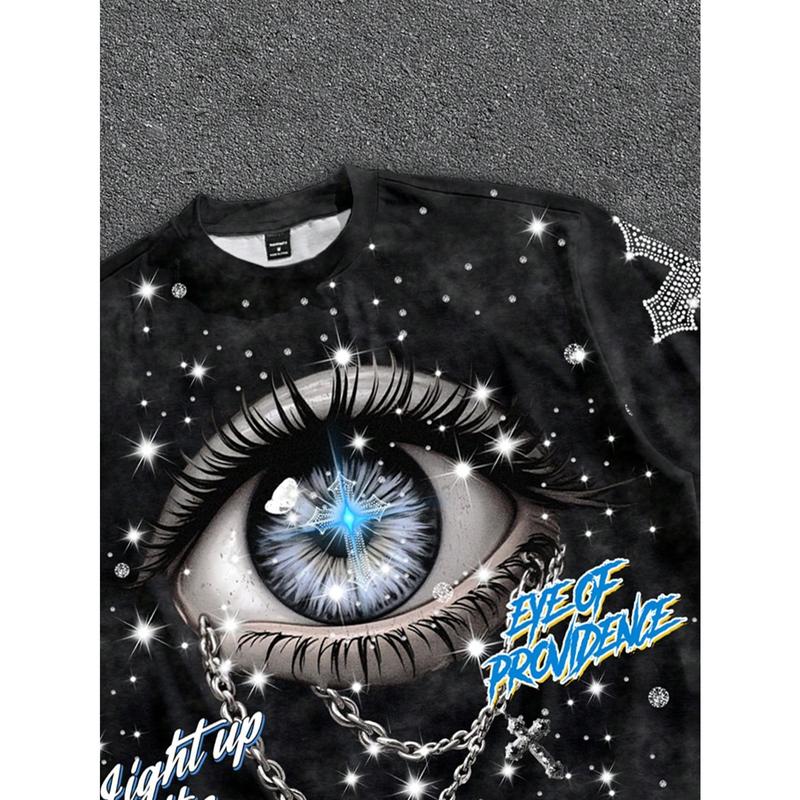 Manfinity ZONE917 High Quality Eye Print Round Neck Casual Loose Short Sleeve Cropped T-Shirt funny graphic lightweight cotton day shirt