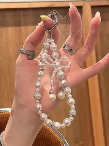 Imitation Pearl Keychain Jewelry Decorative Chain DIY Hanging Ornament, Elegant Style, Plain Pattern, All Seasons Accessory