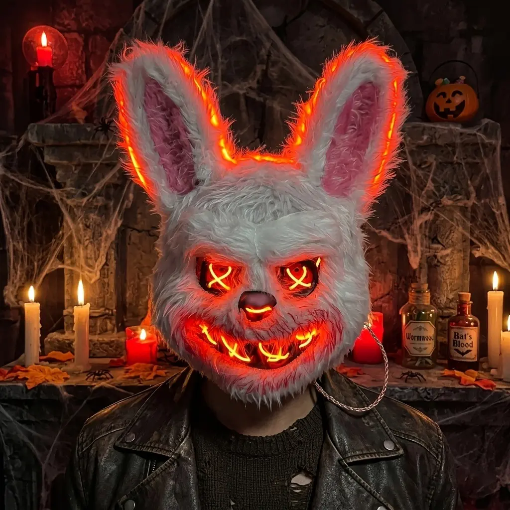 1pc Halloween Glow-In-The-Dark Bear/Rabbit Animal Mask, Spooky Scary Halloween Costume Prop, Holiday Party Animal Dress-Up Mask, Suitable for Halloween/Carnival/Easter And Other Festivals Gift Lightweight