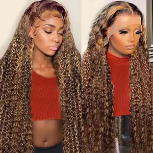 Zlzlblbl 13x6 Honey Blonde Water Wave HD Lace Front Human Hair Wigs for Women 1200% Density 4/27 Colored Highlight Wigs Pre Plucked with Baby Hair