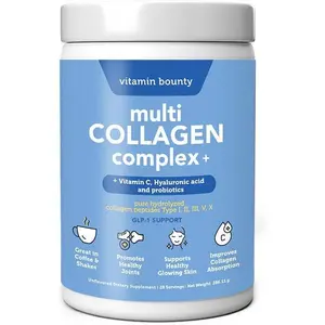 Vitamin Bounty Multi Collagen Peptides Powder, 5 Types Hydrolyzed Collagen with Probiotics & Hyaluronic Acid, 28 Servings