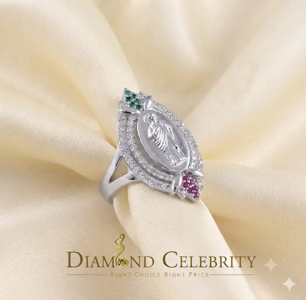 DiamondCelebritees White CZ 925 Sterling Silver Catholic St Jude Fancy Women's Religious Ring SZ 7