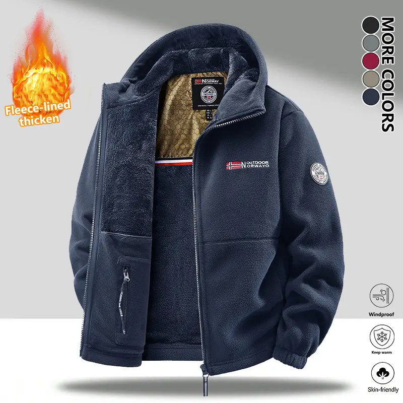 Clean Gent men’s fleece hooded jacket with a zip closure and pockets, suitable for everyday warmth in autumn and winter, ideal for outdoor activities such as skiing and hiking.