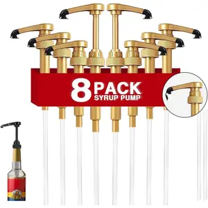 8 pcs Syrup Pumps with Cap to Avoid Dripping, Leak Proof Coffee Syrup Dispenser, Fits 25.4 Oz/750ml Coffee Flavoring Syrup Bottles, Great for Home & Coffee Bar Drinking Mixes, Cocktails, Beverage