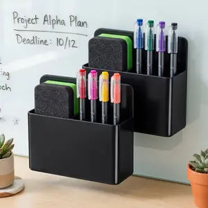 Magnetic Pen Holder 2 Pack Refrigerator Marker Holder Pencil Cup Organizer for Whiteboard Locker Classroom Office Black