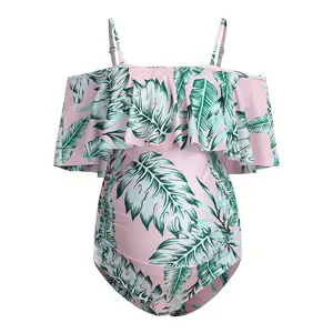 Women'S Off-Shoulder Maternity Swimsuit with Large Ruffle One-Piece Swimsuit