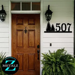 Pine Tree Metal House Number Sign: Outdoor Address Plaque