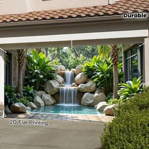Tropical Palm Waterfall Garage Door Backdrop Seasonal Outdoor Backdrop Nature Scene Background Cloth Scenic Tapestry Wall Hanging Photography Background Polyester Fiber Summer Spring New Year Party Decor Studio Prop Wall Art