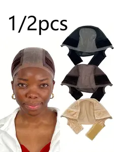 1/2pcs Velvet Lace Wig Cap with Magic Tape, Elastic Headband for Secure Fit, Comfortable Hair Net for Daily Use, Women's Accessory