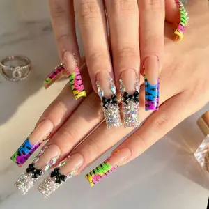 AVIARA  LONG  Square  10pcs Handmade Acrylic  Y2K Press On Nails Luxious Salon Quality Fake Nail detachable nails