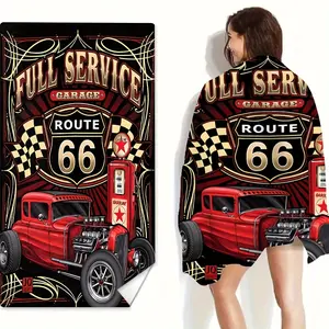 1 pcs vintage car pattern beach towel, suitable for beach, swimming pool, bathroom, camping trips, yoga and fitness, multi-purpose beach towel, beach towel