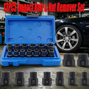 13Pcs Impact Bolt & Nut Remover Set,Stripped Rusted Bolt Extractor Socket Tool Kit