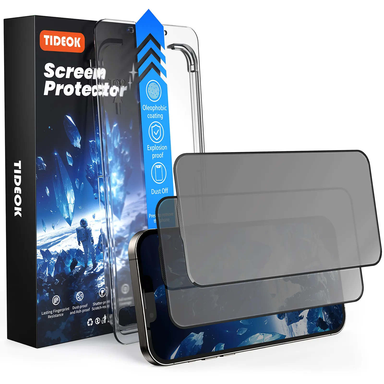 TIDEOK 2 Pack Auto Install Screen Protector for iPhone 15/16-Military Grade Shatterproof, 9H Anti Spy Glass, Full Edge Coverage, Dust Free, Bubble Free, Precise Fit,with Installation Frame