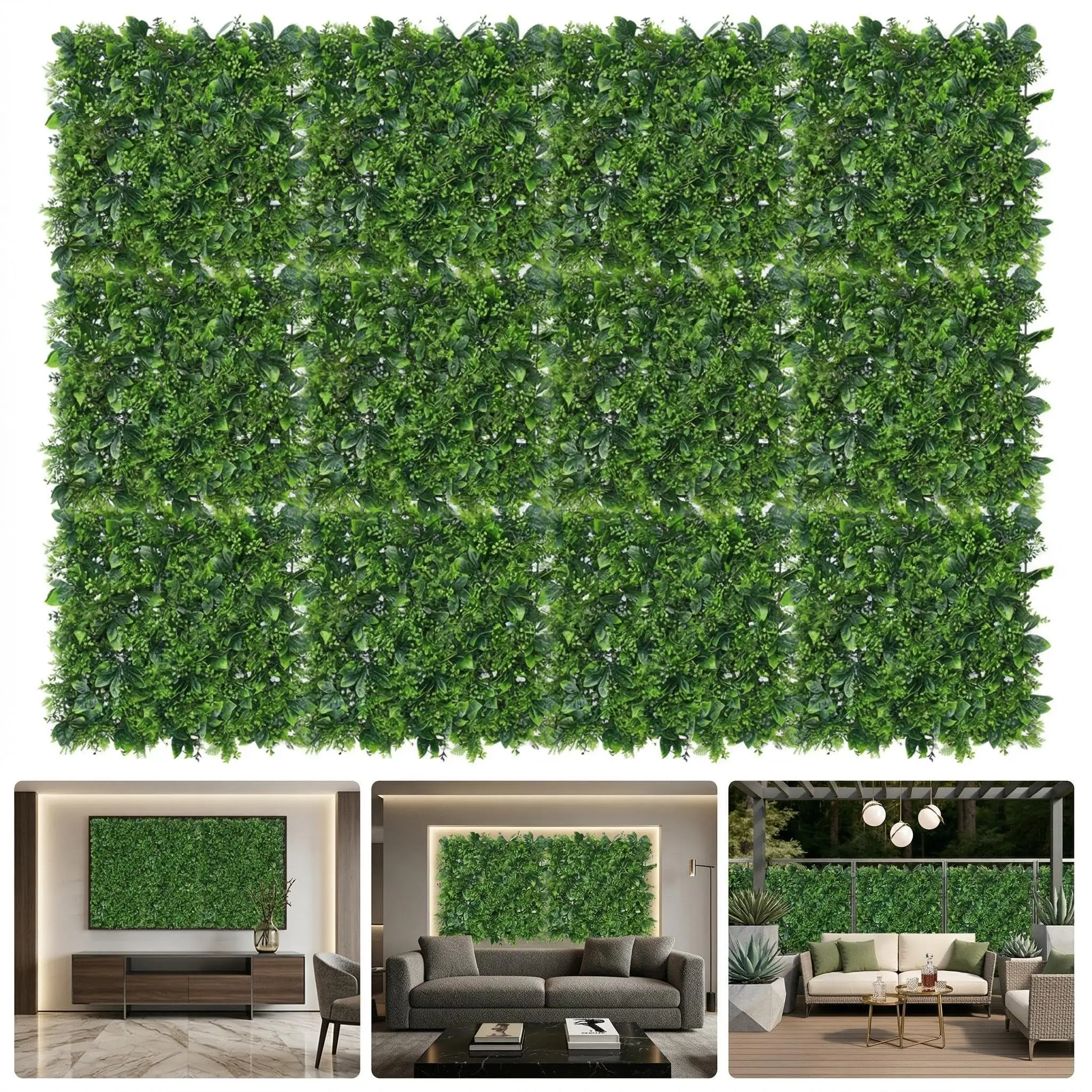 Artificial Grass Wall Backdrop Pack of 12, 50x50cm Faux Leaf Botanical Wall Panels for Indoor Outdoor Wall Decor, Green Grass Walls Fake Hedge for Backyard Decor