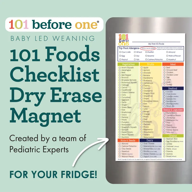 101 before one - 101 Foods Checklist Fridge Magnet - DRY ERASE - Baby Led Weaning List