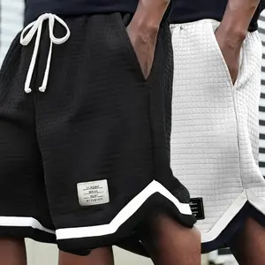 Men’s two-pack contrast waffle-knit jacquard shorts with drawstring, suitable for men’s summer outdoor wear; summer shorts, menswear, summer clothing