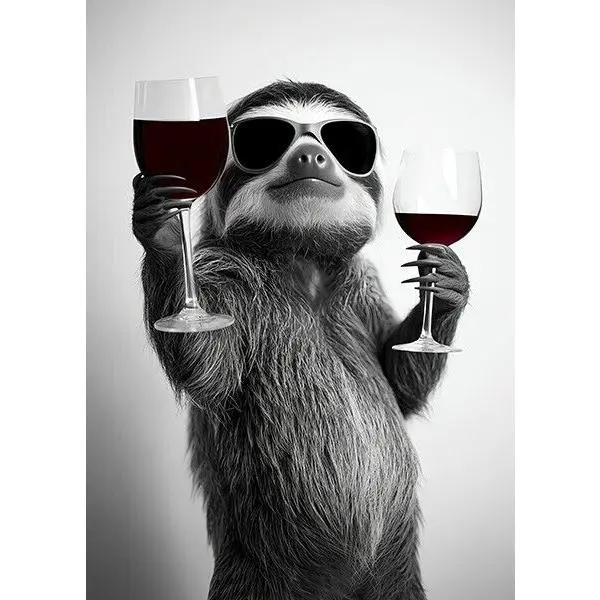 Cute Wall Decor - Sloth With Red Wine - Cute Funny Kitchen Animals Sunglasses - Poster - Frameless Canvas Poster Colorful Gifts Room Decoration Ornaments Artistic Print Photo