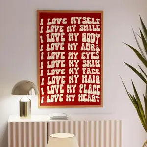 Wall Art Vintage Poster, Red Motivational Quote Print, Girly Positive Quote, Aesthetic Living Room Bedroom Decor, Unframed Gift