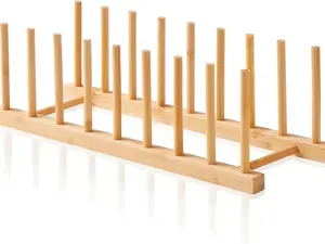 Bamboo Dish Drying & Organizer Rack – Pot Lid, Plate, Bowl, Cup & Cutting Board Holder for Kitchen Cabinets, Space-Saving Plate & Dish Storage