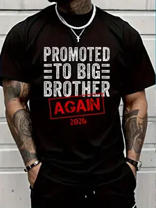 100% Cotton Promoted To Big Brother Again Est 2026 Pregnancy T-Shirt Women's Men's Graphic Tee Crew Neck summer vacation Tops