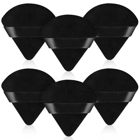 Triangle Velour Powder Puffs Face Smoothing Makeup Sponge, Effortless Blend for Eyes Contouring & Body, Gentle Short Velour for Loose Mineral Setting Powder, Non-Absorbent Wet & Dry Use, Multi-Pack