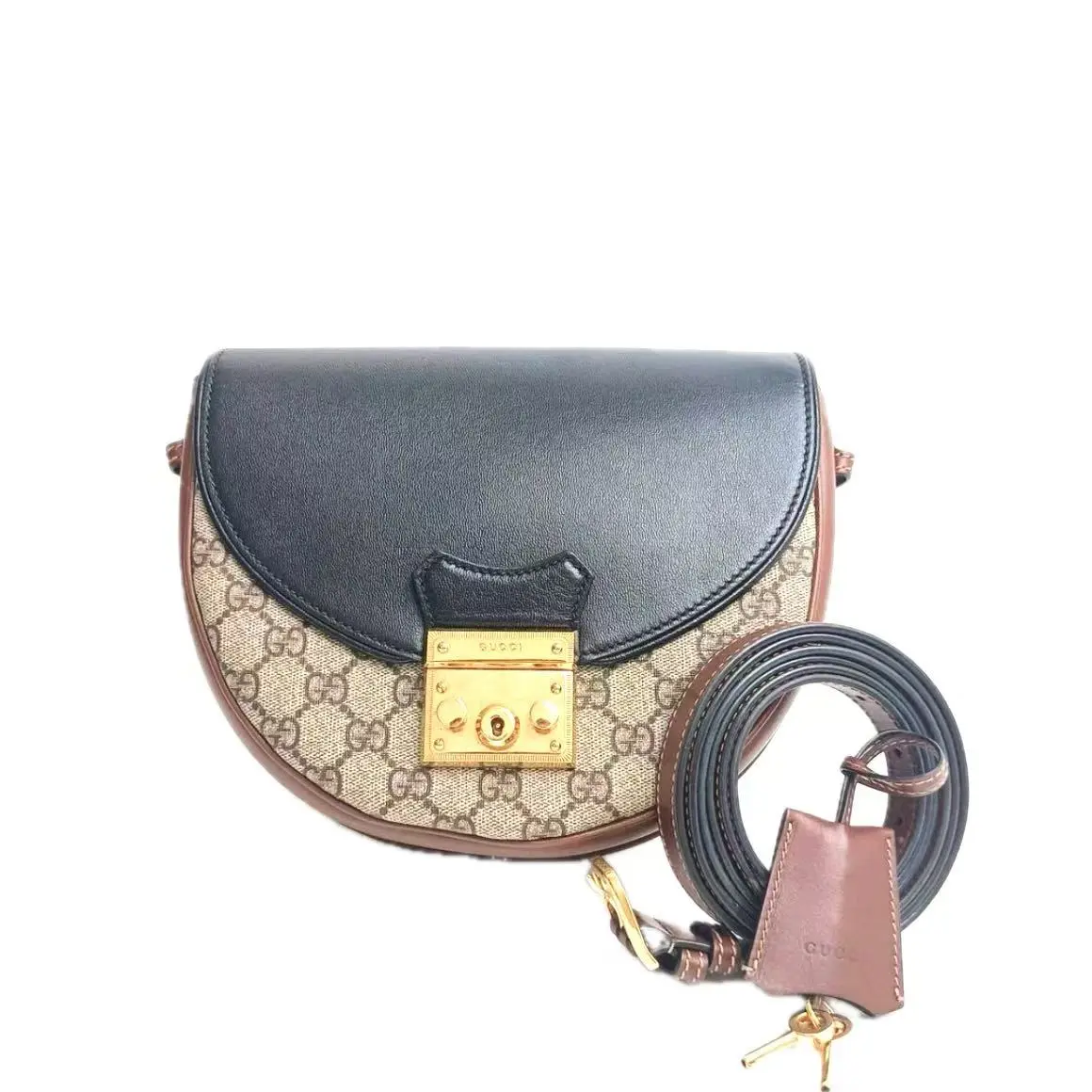 Pre-owned GUCCI Canvas&Calfskin Shoulder Bags BJ1101604040 Padlock Moonlight Saddle Bag