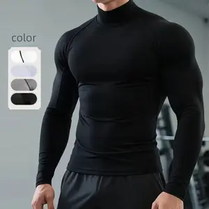 Men's Fitness Clothing Half-High Collar Long-Sleeve T-Shirt Sports Compression Shirt High-Elastic Base Layer Quick-Dry Running Training Top 85% Polyester 15% Spandex