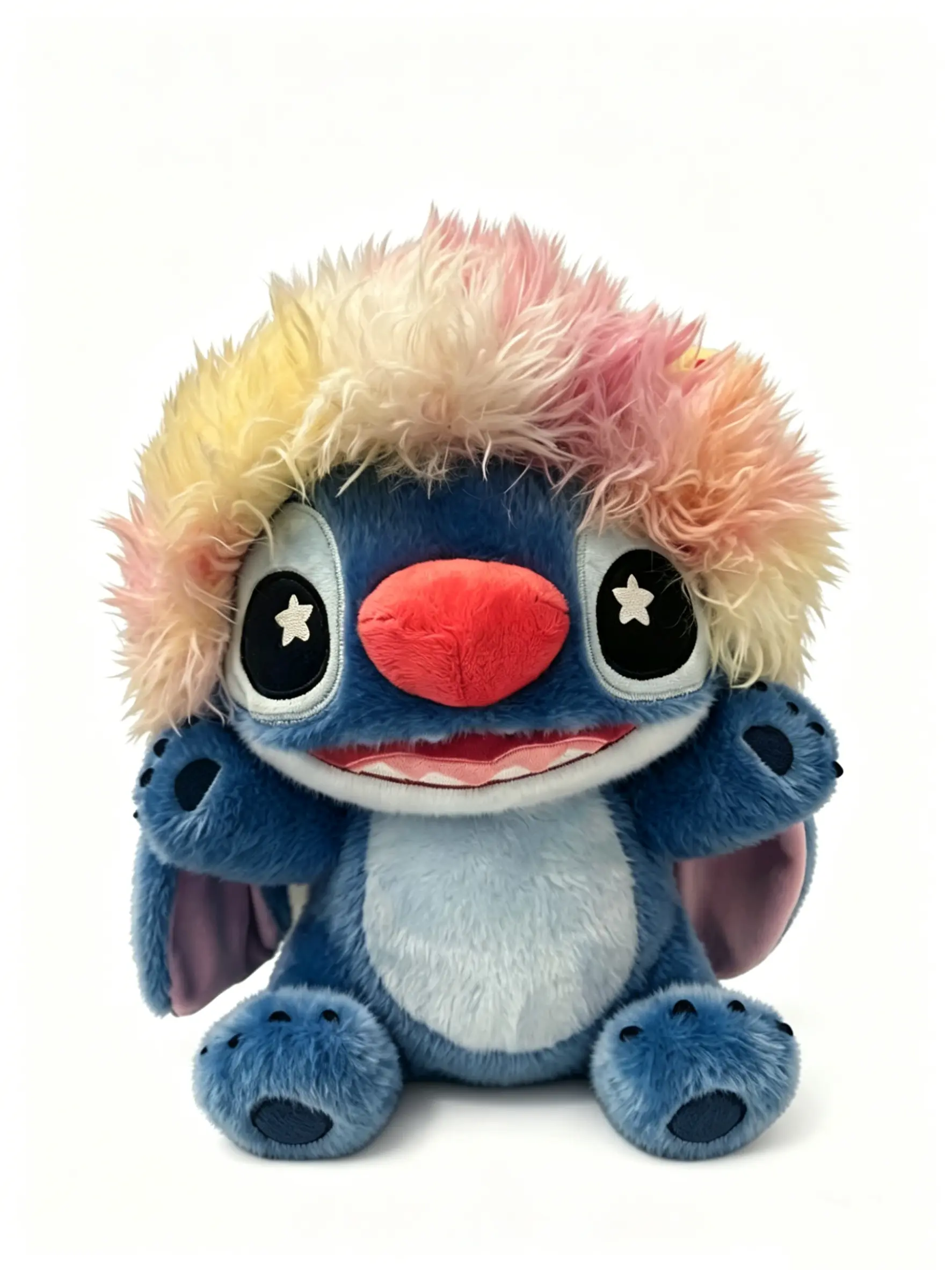 Disney Lilo & Stitch Mischievous Series No.12 Clown Sitting Plush Toy Funny Balloon Hair Stuffed Animal Cute Soft Blue Alien Doll Gift for Kids Fans Birthday