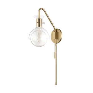 Riley Plug-In Wall Sconce With Clear Glass Bell Shade In Aged Brass, Old Bronze, Or Polished Nickel