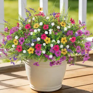 Artificial Fake Flowers for Outdoor Decoration 12 PCS Faux Silk Daisy Flowers for Outdoor Planters Fern Boxwood Monkey Grass UV Resistant for Outside Home