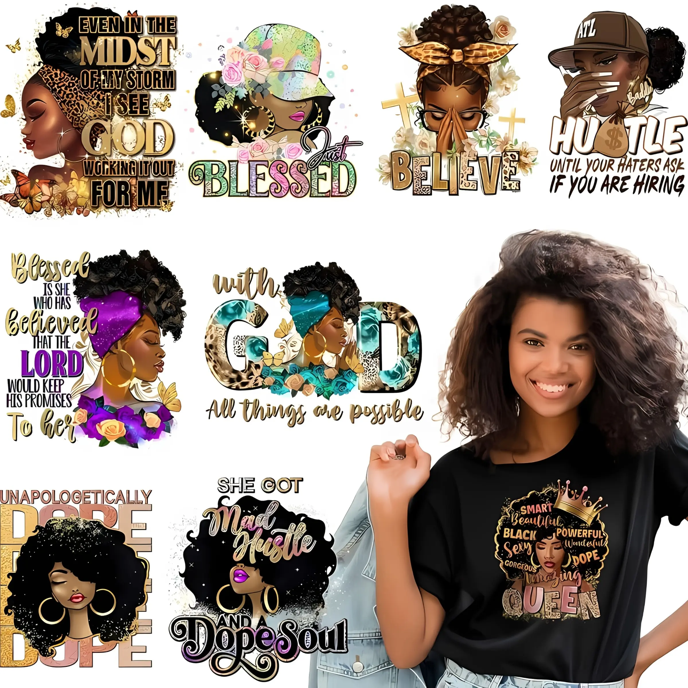 9 Piece Girl Print Transfer Paper Set, 9 Sheets DTF Transfer Paper Ready for Printing, Washable Heat Transfer Stickers for T-Shirts DIY Flower Crafts, DIY Crafts Supplies