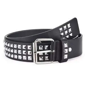 Stainless Steel Rivet Three-Row Buckle Hip-Hop Punk Style Men's and Women's Belt Motorcycle Style Cool