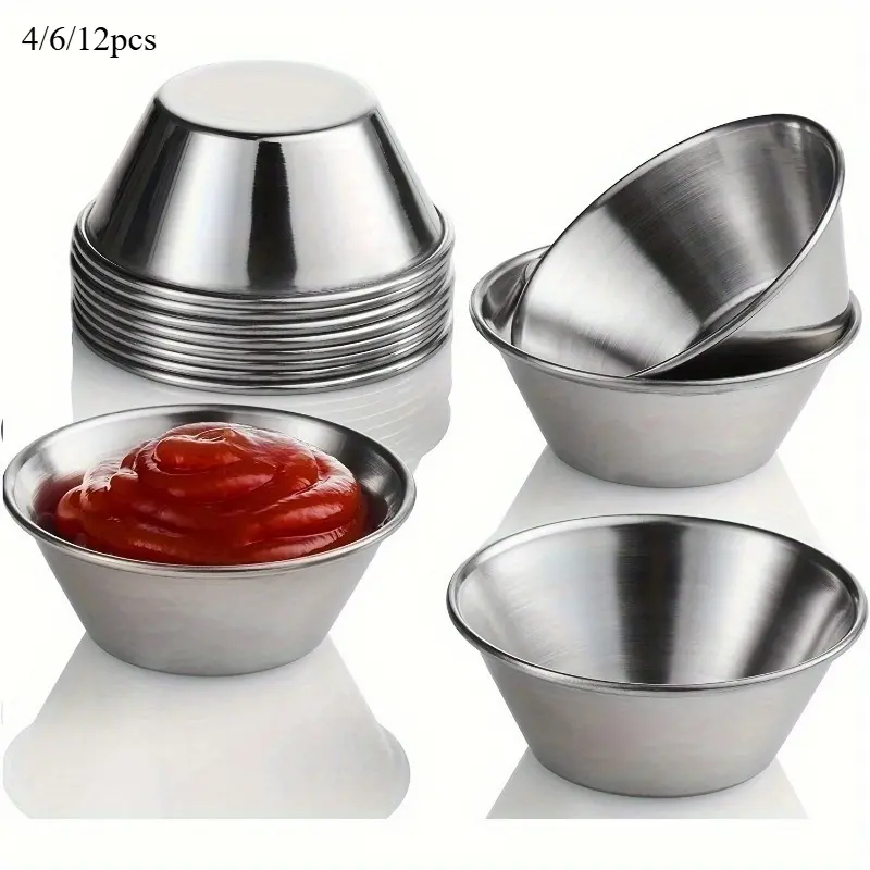 4/6/12pcs Small Cake Cup, Sauce Cups, Ramekin Dipping Sauce Cup, Commercial Grade Stainless Steel Individual Round Condiment Cups, Puree tart cup egg tart mold, Baking Supplies, Baking Tools